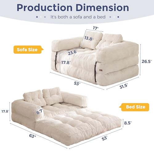 MAXYOYO Folding Sofa Bed L-Shaped Convertible Sleeper Couch with Pillow, Dark Grey X9070