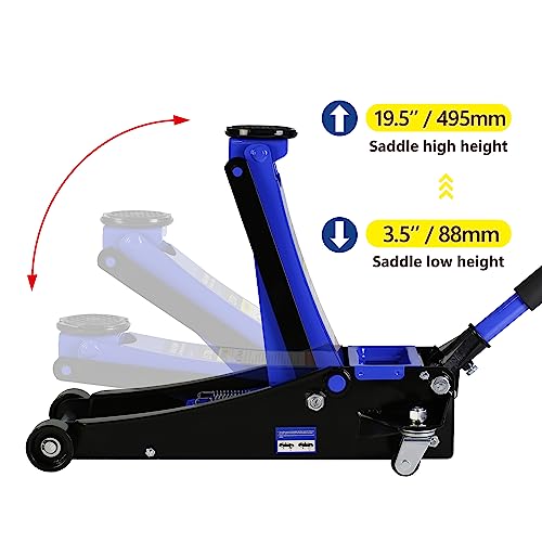 Pvillez Floor Jack, Heavy Duty Hydraulic Low Profile Steel Racing Jack, 2 Ton Capacity Blue H10635