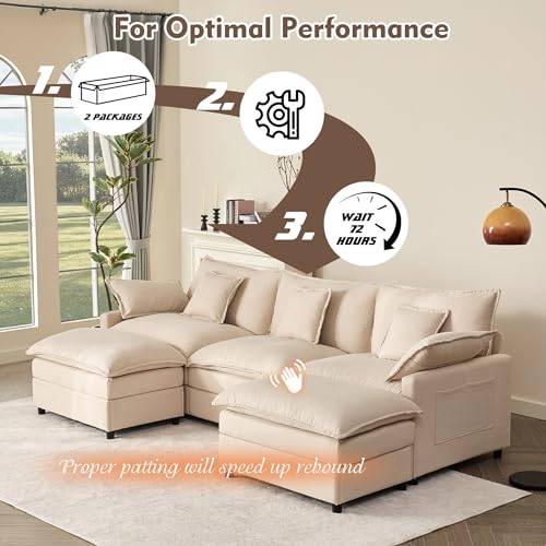 U Shaped Modular Sectional Sofa with Ottoman, Chenille, Black P2121