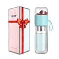 Double Wall Glass Tea Bottle Portable Tea Tumbler with Infuser Dual-use Tea Infusers for Loose Tea Leak-Proof Travel Tea Mug Tea Strainer 14oz Blue