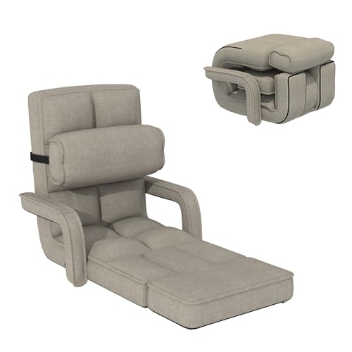 Esright Floor Chair, Padded Folding Gaming Chair with Adjustable Backrest, Dark Grey P960