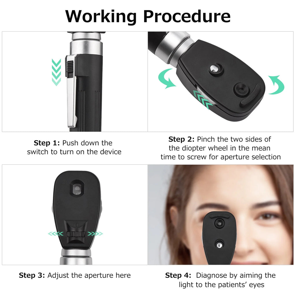 Direct Ophthalmoscope 5 Apertures Portable Handheld Diagnostic Tool U70376