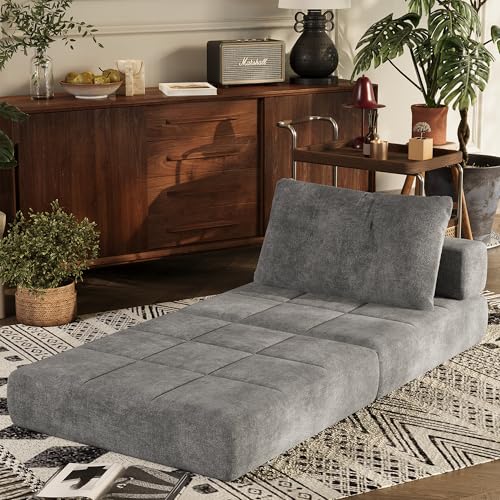 Homall Folding Sofa Bed with Headrest & Lumbar Pillow, Chenille Fabric, White M9437