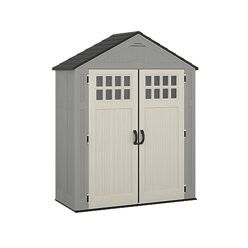 Suncast BMS6312D Everett 6' x 3' Resin Outdoor Shed with Lockable Double Doors, Dove Gray S8000