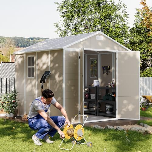 UDPATIO Outdoor Storage Shed 6x6 FT Resin Garden Shed with Lockable Door D90316