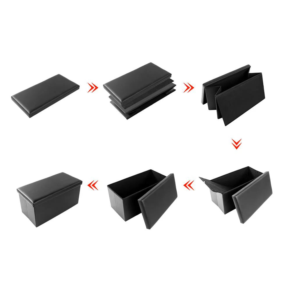 SamyoHome Faux Leather Folding Footstool Storage Ottoman Black N296