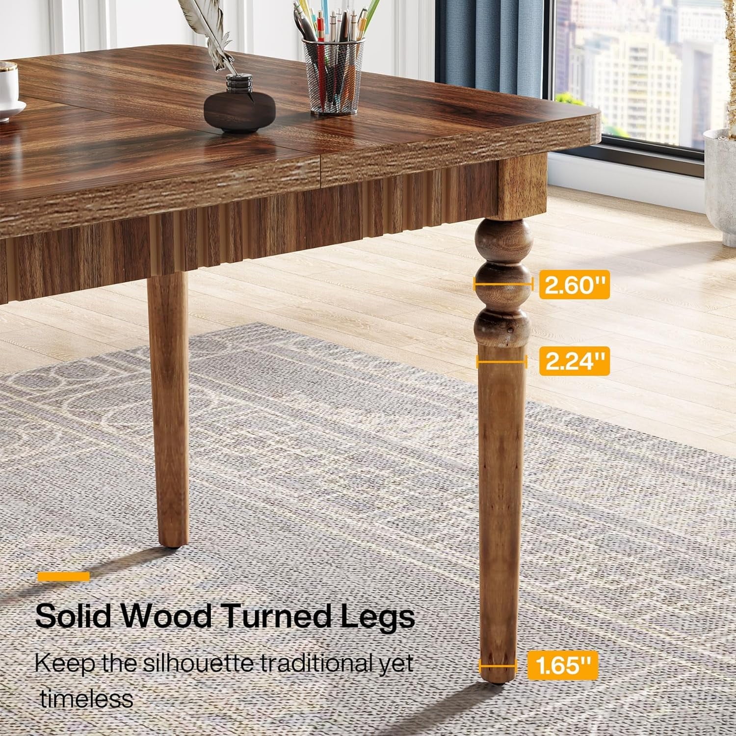 Tribesigns 63-Inch Executive Desk with Solid Wood Legs, Walnut J895