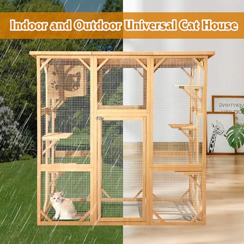 Grepatio Cat Enclosure Large Outdoor Wooden Catio with Weatherproof Grey Y454