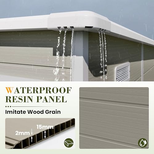 UDPATIO Outdoor Storage Shed 6x6 FT Resin Garden Shed with Lockable Door D90316
