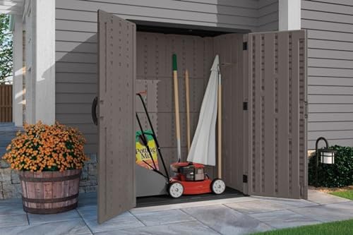 Suncast 54 Cubic Ft. Vertical Resin Outdoor Storage Shed with Lockable Double Doors C761295