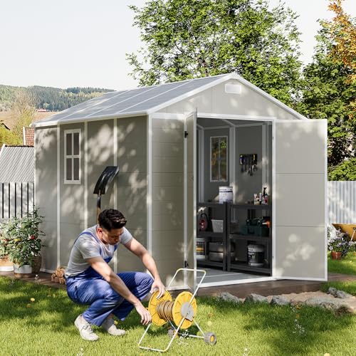 UDPATIO Outdoor Storage Shed 6x6 FT Resin Garden Shed with Lockable Door D90316