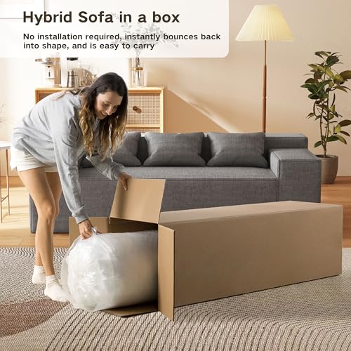 Modern Loveseat Sofa Couch in a Box with 2 Pillows, Cat-Scratch Resistant Linen, Grey F539394
