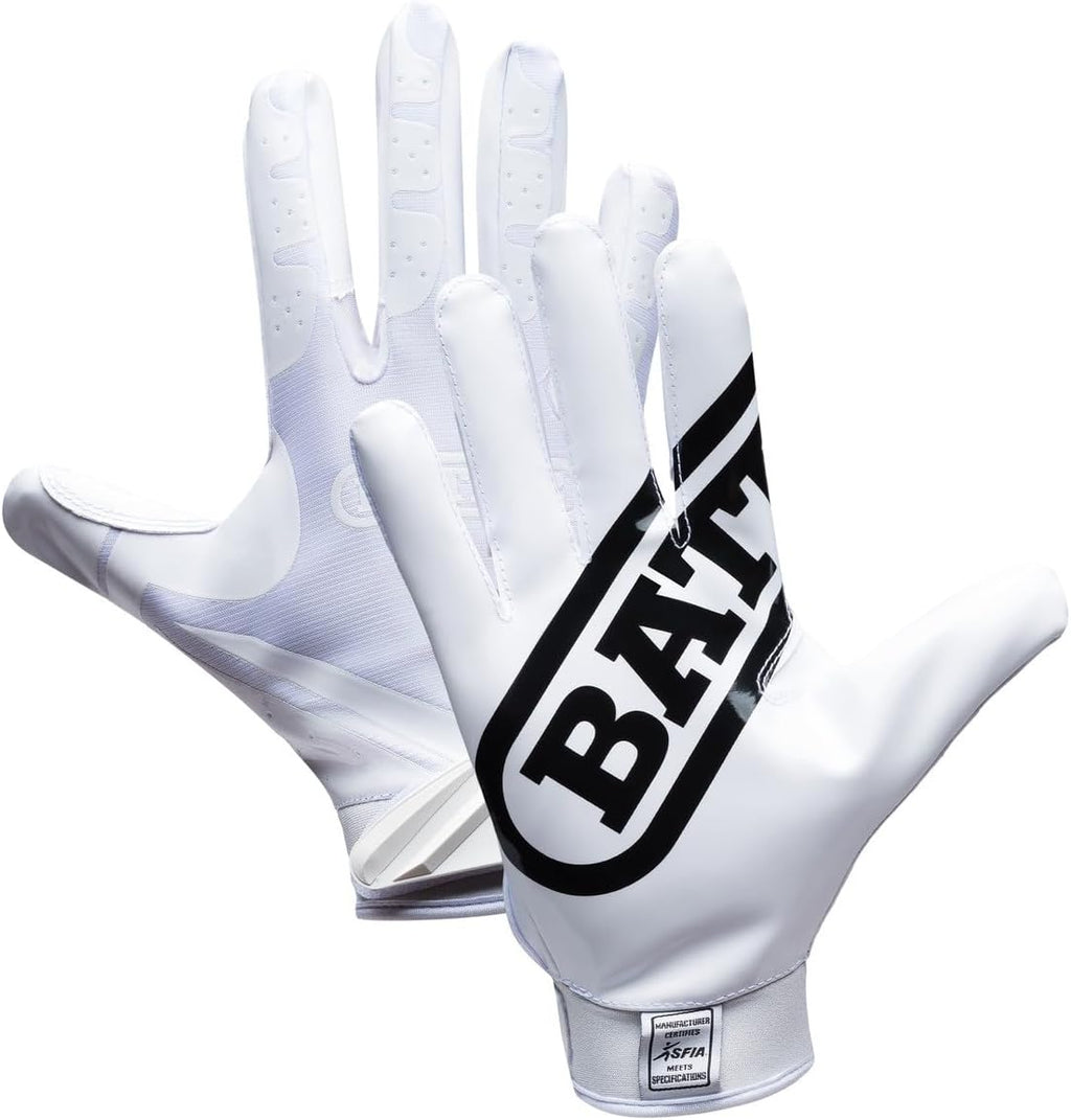 Battle Sports Double Threat Wide Receiver Football Gloves - Adult and Youth Football Gloves - Ultra Stick Gloves - Youth Small, White