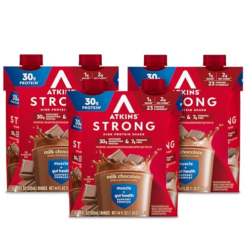 Atkins Strong High Protein Shake, Milk Chocolate, 30g Protein, 12 Count X136