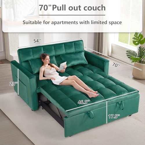 3 in 1 Convertible Sleeper Sofa Bed Futon with Adjustable Backrest, Velvet, Black Q74350