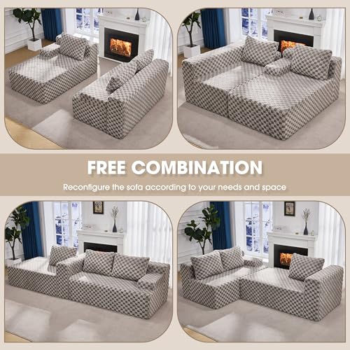 Modular Sectional Sofa L-Shape Couch with Oversized Chaise, Grey Stripe I49459