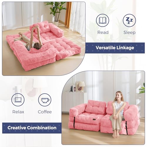 MAXYOYO Folding Sofa Bed L-Shaped Convertible Sleeper Couch with Pillow, Dark Grey X9070