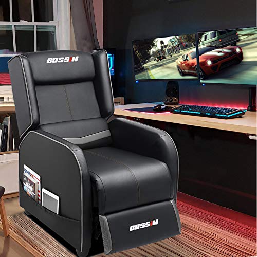 LEMBERI Gaming Recliner Chair PU Leather Ergonomic Racing Style Grey B4055