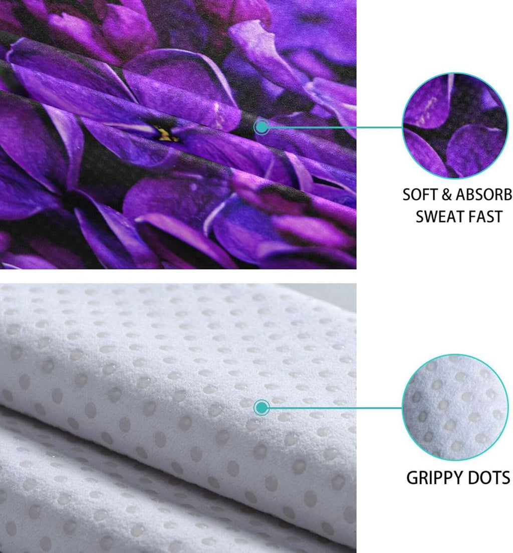 Lilac Purple Floral Yoga Mat Towel Non Slip Sweat Absorbent with Storage Bag X98142