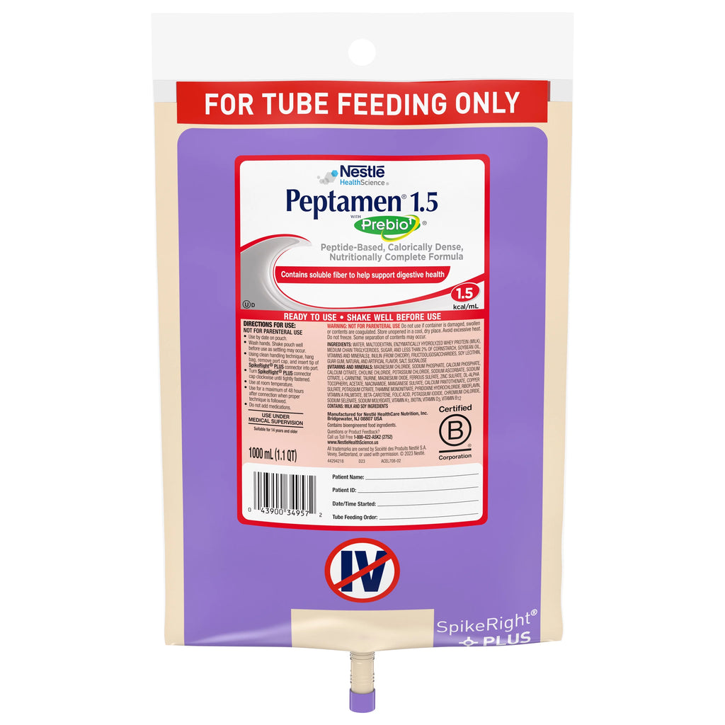 Peptamen 1.5 with Prebio1 Tube Feeding Formula, 33.8 oz. Ready to Hang Bag Z382