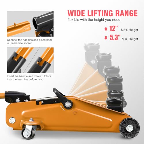 DNA MOTORING Floor Jack 3 Ton Low Profile Heavy Duty Hydraulic Car Jack, Black T11604
