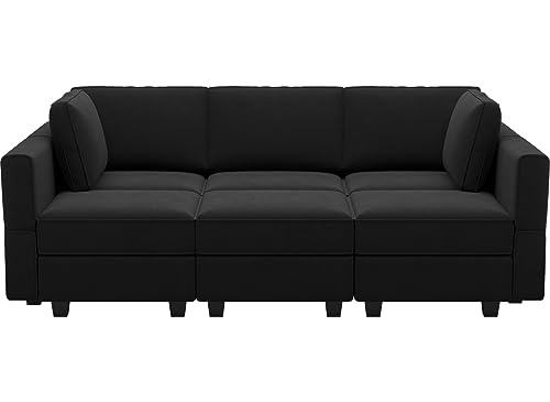 Belffin Modular Velvet Sectional Sofa with Chaise Lounge and Storage, Grey T418154