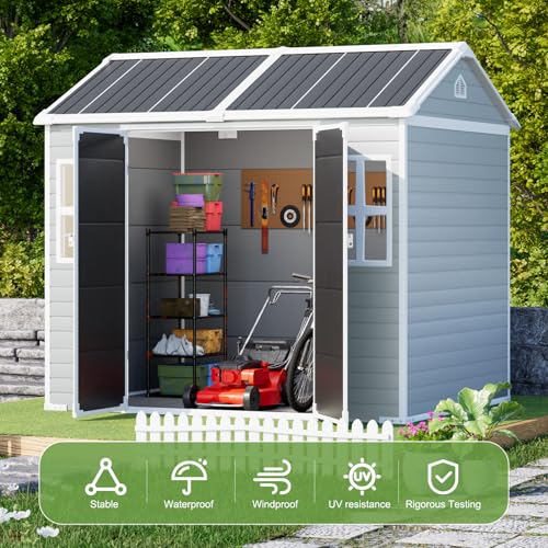 8x6x7 FT Resin Storage Shed, Waterproof Outdoor Tool Shed with Floor, Dove Grey C693740