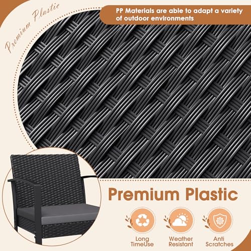 Homall 3 Piece Resin Outdoor Bistro Set with Cushions and Table, Black T139662