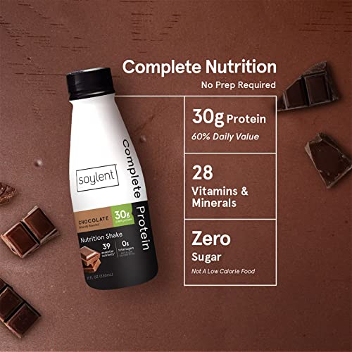 Soylent Complete Protein Shake, Chocolate, 30g Protein, Vegan, 11oz (12 Pack) S70120