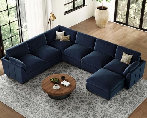 Belffin Extra Large Modular Sectional Sofa, 4-Seater L Shaped Velvet Couch, Black A1471
