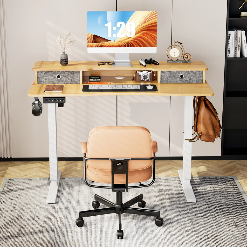 CoSoTower Electric Standing Desk with Storage Shelf Double Drawer K8099
