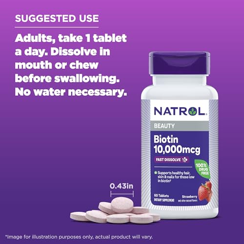Natrol Beauty Biotin 10000mcg Dietary Supplement, 200 Tablets W487