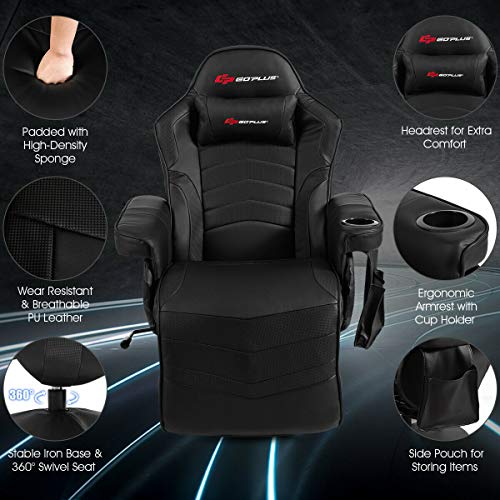 Goplus Massage Gaming Chair, Racing Recliner with Footrest, PU Leather N121