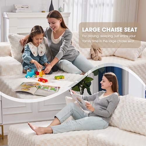 Modular Sectional Sofa L-Shape Couch with Oversized Chaise, Grey Stripe I49459
