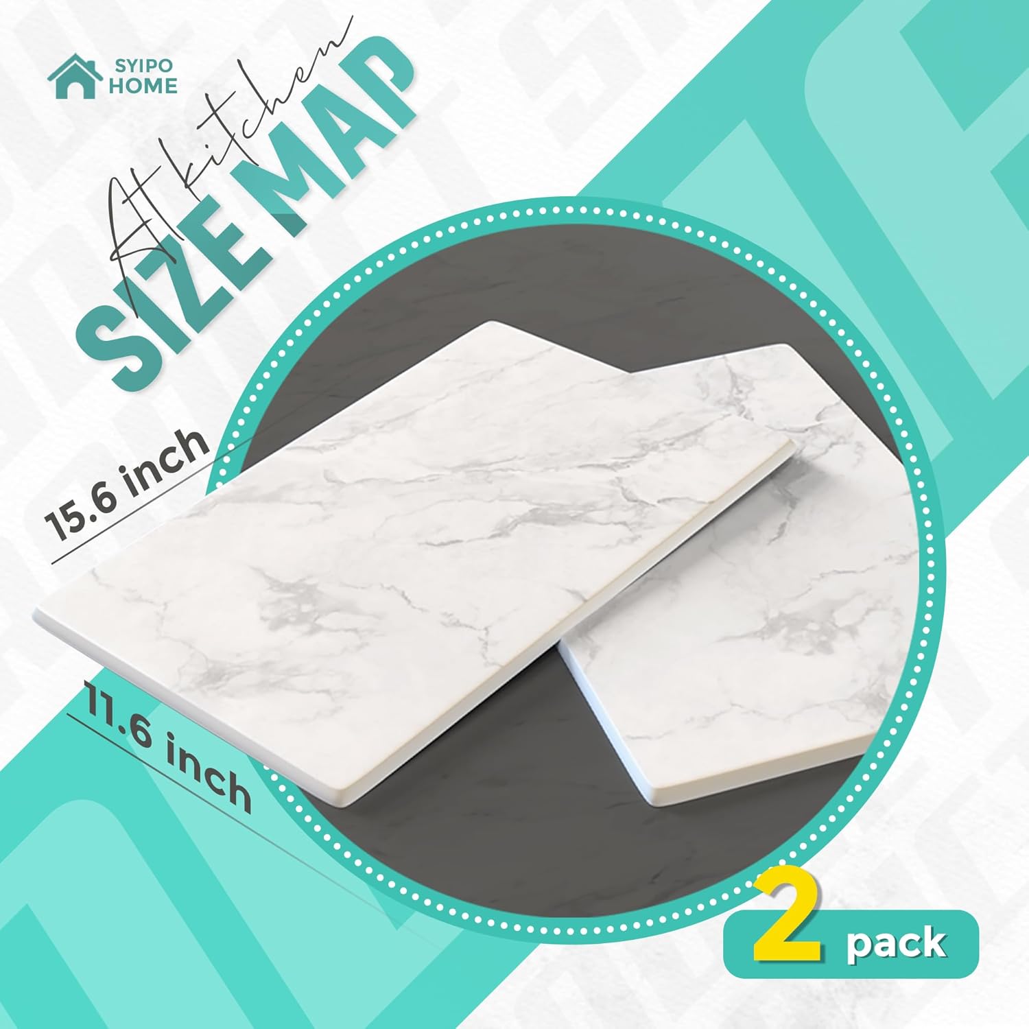 SYIPO Stone Dish Drying Mat 2 Pack Marble, Absorbent Quick Drying, Non-Slip Heat Resistant, 15.6x11.6", White Q211