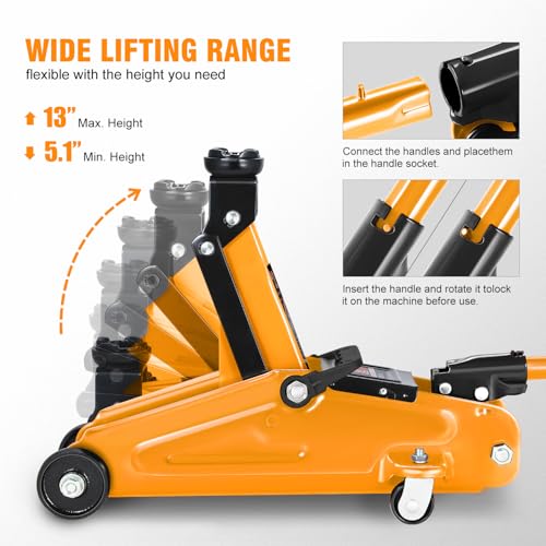 DNA MOTORING Floor Jack 3 Ton Low Profile Heavy Duty Hydraulic Car Jack, Black T11604
