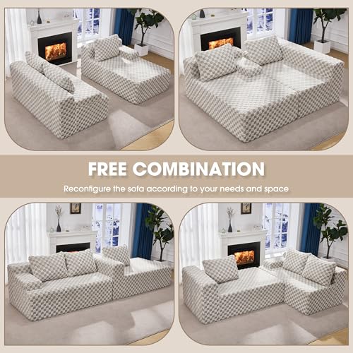 Modular Sectional Sofa L-Shape Couch with Oversized Chaise, Grey Stripe I49459