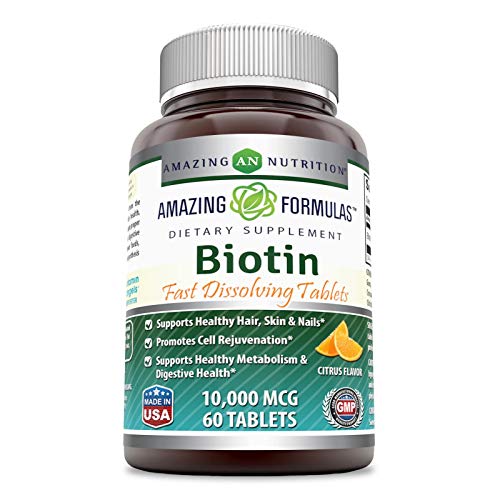 Amazing Formulas Biotin Fast Dissolve 10000 mcg Tablets Supplement | Strawberry Flavor | Vitamin B7 | Non-GMO | Gluten Free | Made in USA (120 Count)