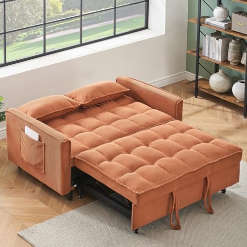 3 in 1 Convertible Sleeper Sofa Bed Futon with Adjustable Backrest, Velvet, Black Q74350