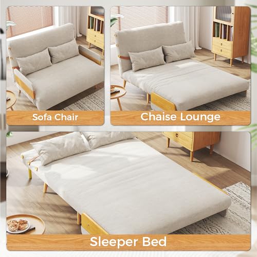 Convertible Chair Bed Sleeper for Adults with Wooden Arms, Linen G638