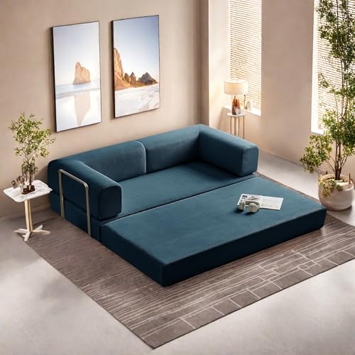 Convertible Floor Sofa Bed with Pillow Back and Armrest, Chenille, Dark Gray N4509