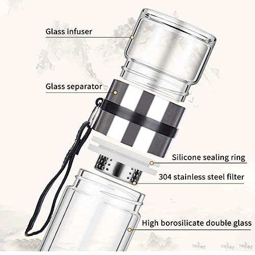 Glass Tea Infuser Bottle Double Wall 15oz with Strainer V82009