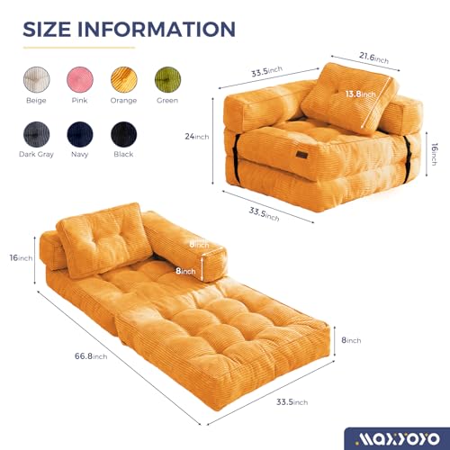 MAXYOYO Folding Sofa Bed L-Shaped Convertible Sleeper Couch with Pillow, Dark Grey X9070