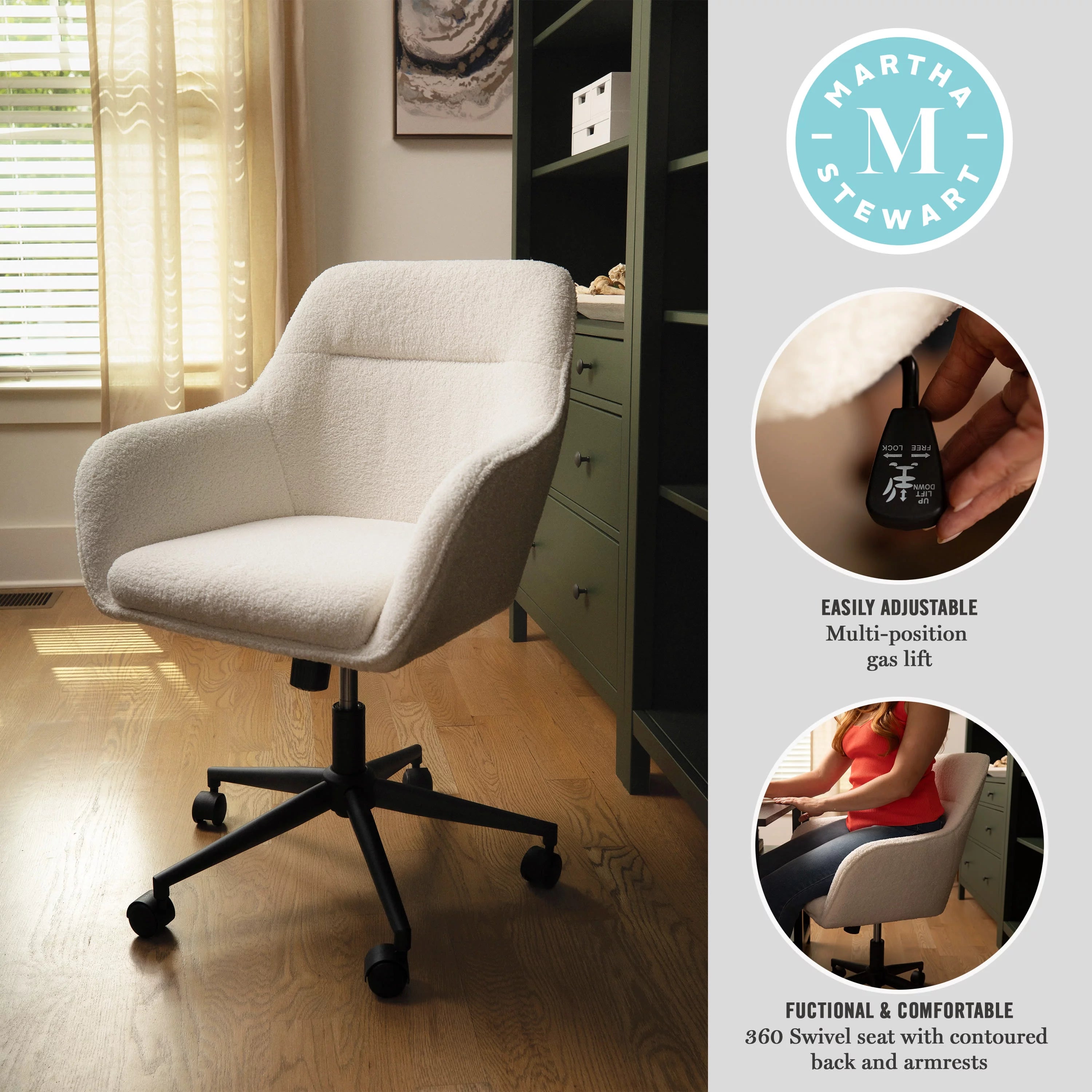 Martha Stewart Rayna Upholstered Office Chair, White/Oil Rubbed Bronze Q2991