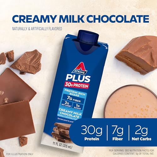 Atkins Creamy Milk Chocolate PLUS Protein Shake, 30g Protein, 12 Count Z1448