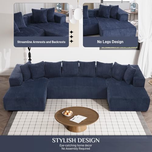 131" Modular Sectional Sofa Cloud Couch, Corduroy Memory Foam Black O10952
