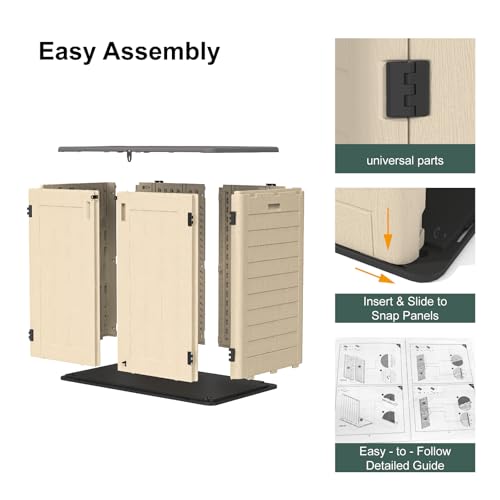 60 Cu.Ft Vertical Outdoor Storage Shed, All-Weather Resin Cabinet, Lockable, Khaki A6694