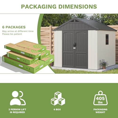 Patiowell 8 x 12 FT Plastic Outdoor Storage Shed with Floor, Window and Lockable Door F41822