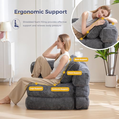 MAXYOYO Folding Sofa Bed L-Shaped Convertible Sleeper Couch with Pillow, Dark Grey X9070
