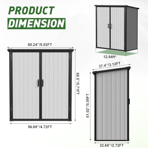 Aoxun 6 x 8 FT Outdoor Storage Shed with Window, Resin, Lockable Doors, Grey N693
